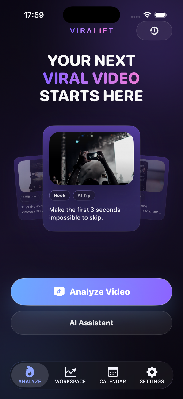 Viralift iOS app main screen